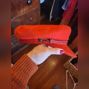 Brixton red wool fiddler cap size small